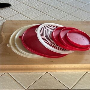 Tupperware Red and White Lid Set